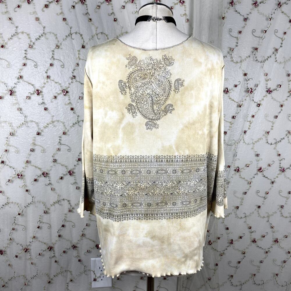 Avenue Vtg Y2K Rhinestone Paisley Lettuce Hem Summery Boho Hippie Sweater Top 2X - Picture 9 of 12